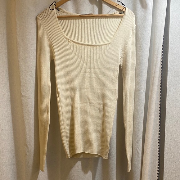 Cream Ribbed Long Sleeve Top - Picture 1 of 4